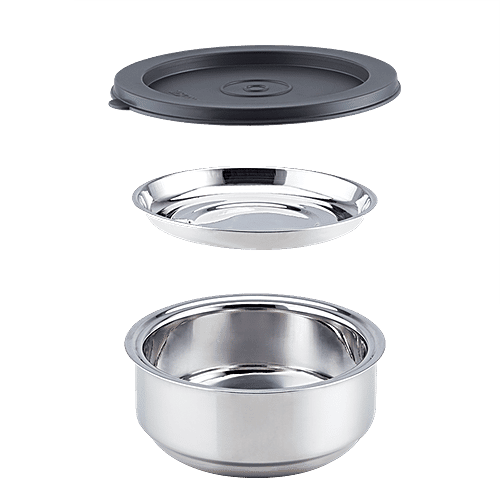 Borosil Carry Fresh Stainless Steel Lunch Box/Tiffin Box Insulated - Blue/Black, 3 pcs  