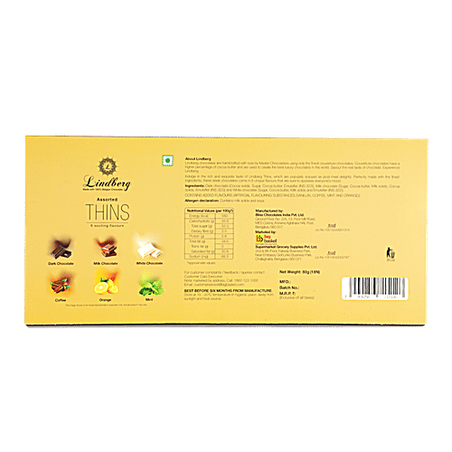 Lindberg Chocolate Thins - Assorted, 80 g (18 pcs x 5 g each) 