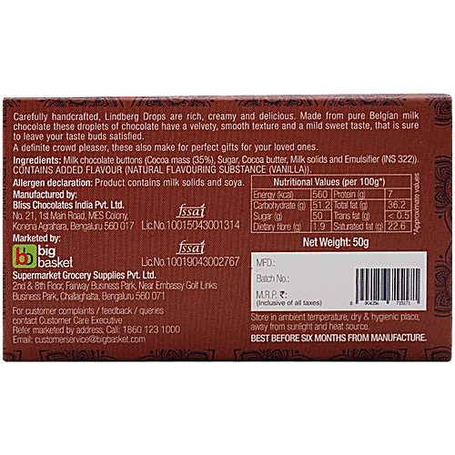 Lindberg Drops Milk Chocolate - Made with Belgian Chocolate, 50 g  