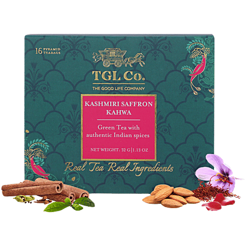 TGL Co. Kashmiri Saffron Kahwa Tea, 32 g (16 Bags x 2 g Each) Zero Fat