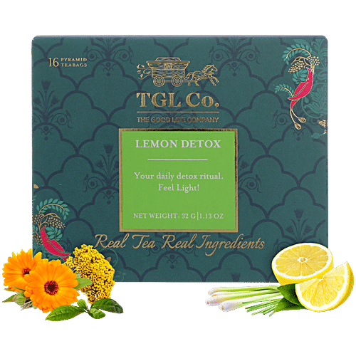 TGL Co. Lemon Detox Green Tea, 32 g (16 Bags x 2 g Each) Zero Fat