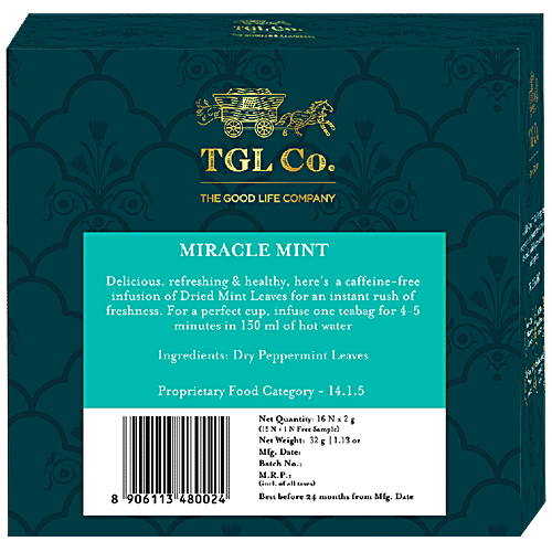 TGL Co. Miracle Mint Tea Bags Herbal Tea, 32 g (16 Bags x 2 g each) 