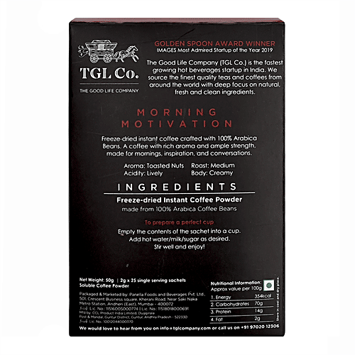 TGL Co. Morning Motivation Instant Coffee Powder Stick Sachets, 50 g (25 Sachets x 2 g each) 