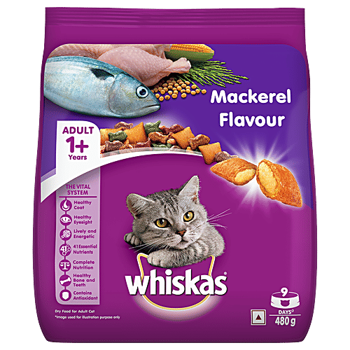 Buy Whiskas Dry Cat Food Adult, 1+ Year, Mackerel Flavour Online at