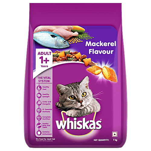 Buy Whiskas Dry Cat Food Adult, 1+ Year, Mackerel Flavour Online at