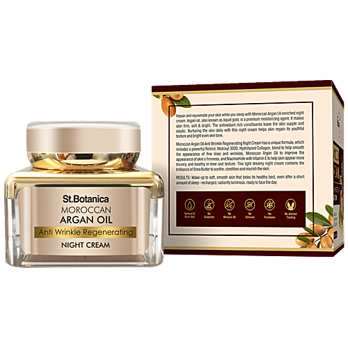 StBotanica Moroccan Argan Oil Anti Wrinkle Regenerating Night Cream - Intense Nourishing & Renewal Overnight Regeneration, 50 g  No Silicone & No Paraben
