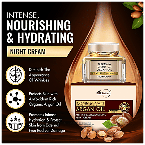 StBotanica Moroccan Argan Oil Anti Wrinkle Regenerating Night Cream - Intense Nourishing & Renewal Overnight Regeneration, 50 g  No Silicone & No Paraben