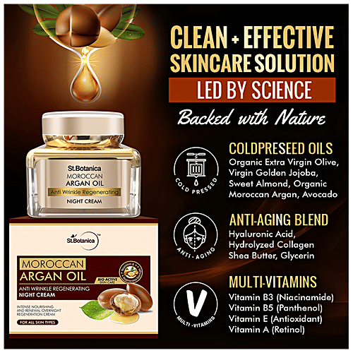 StBotanica Moroccan Argan Oil Anti Wrinkle Regenerating Night Cream - Intense Nourishing & Renewal Overnight Regeneration, 50 g  No Silicone & No Paraben