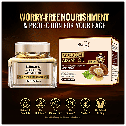 StBotanica Moroccan Argan Oil Anti Wrinkle Regenerating Night Cream - Intense Nourishing & Renewal Overnight Regeneration, 50 g  No Silicone & No Paraben