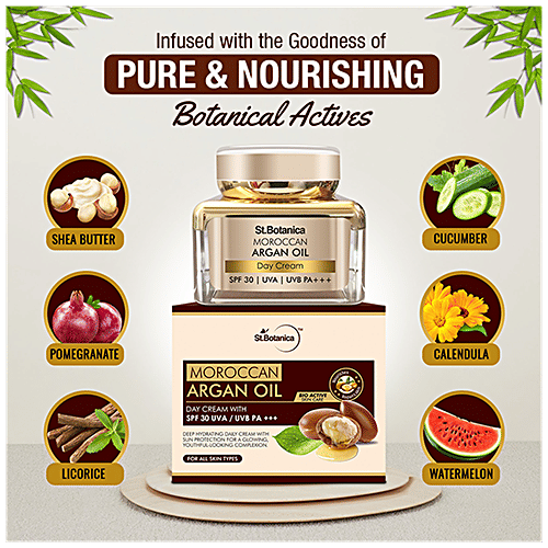 StBotanica Day Cream - Moroccan Argan Oil, with SPF 30 UVA/UVB PA + + +, No Parabens & Mineral Oil, 50 g  No Parabens & Mineral Oil
