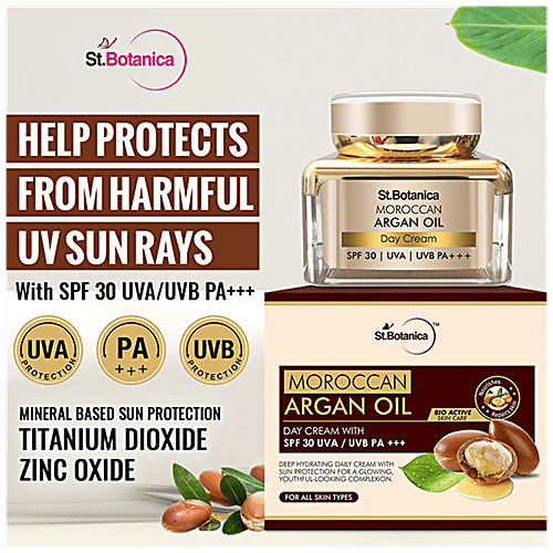 StBotanica Day Cream - Moroccan Argan Oil, with SPF 30 UVA/UVB PA + + +, No Parabens & Mineral Oil, 50 g  No Parabens & Mineral Oil