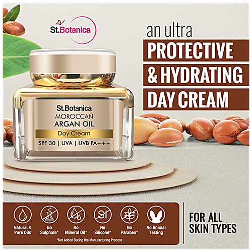 StBotanica Day Cream - Moroccan Argan Oil, with SPF 30 UVA/UVB PA + + +, No Parabens & Mineral Oil, 50 g  No Parabens & Mineral Oil