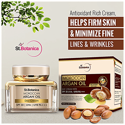 StBotanica Day Cream - Moroccan Argan Oil, with SPF 30 UVA/UVB PA + + +, No Parabens & Mineral Oil, 50 g  No Parabens & Mineral Oil