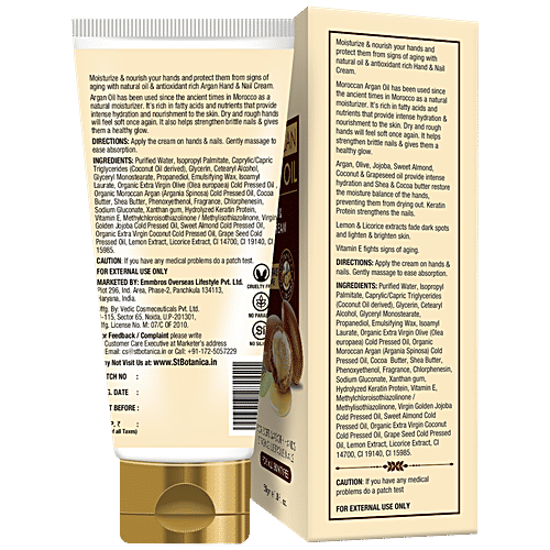 StBotanica Hand & Nail Cream - For All Skin Types, Moroccan Argan Oil, 50 g  For Soft & Smooth Hands