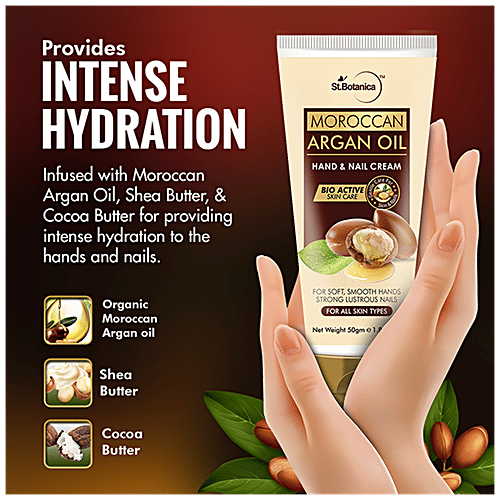StBotanica Hand & Nail Cream - For All Skin Types, Moroccan Argan Oil, 50 g  For Soft & Smooth Hands