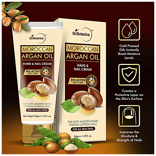 StBotanica Hand & Nail Cream - For All Skin Types, Moroccan Argan Oil, 50 g  For Soft & Smooth Hands