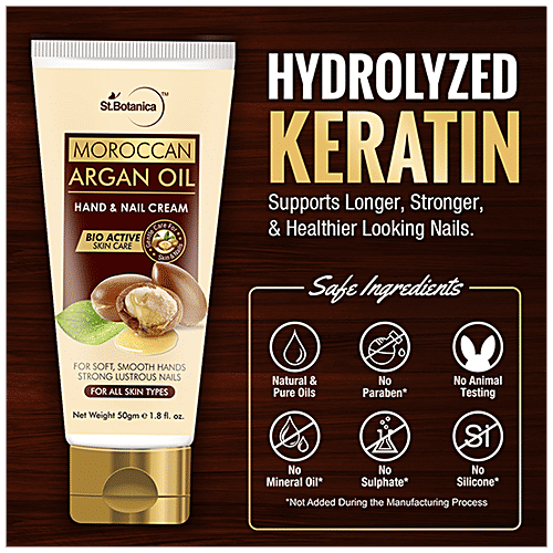 StBotanica Hand & Nail Cream - For All Skin Types, Moroccan Argan Oil, 50 g  For Soft & Smooth Hands