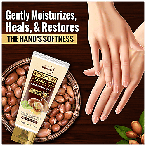 StBotanica Hand & Nail Cream - For All Skin Types, Moroccan Argan Oil, 50 g  For Soft & Smooth Hands