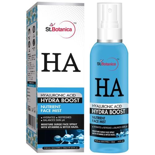 StBotanica Hyaluronic Acid Hydra Boost Nutrient Face Mist - Vitamins & Witch Hazel, Refreshes, Balances Skin pH, No Parabens & Mineral Oil, 120 ml  