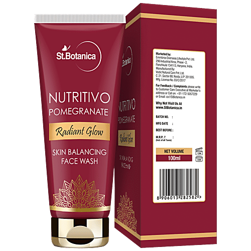 StBotanica Nutritivo Radiant Glow Skin Balancing Face Wash - Pomegranate, Deep Cleanses, Hydrates, No Parabens, No Silicones, 100 ml No Parabens, No Silicones