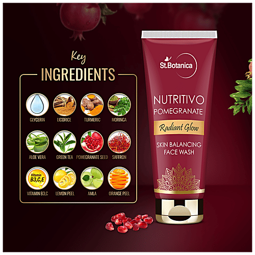 StBotanica Nutritivo Radiant Glow Skin Balancing Face Wash - Pomegranate, Deep Cleanses, Hydrates, No Parabens, No Silicones, 100 ml No Parabens, No Silicones
