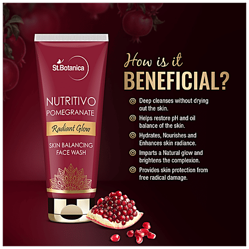 StBotanica Nutritivo Radiant Glow Skin Balancing Face Wash - Pomegranate, Deep Cleanses, Hydrates, No Parabens, No Silicones, 100 ml No Parabens, No Silicones