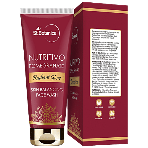 StBotanica Nutritivo Radiant Glow Skin Balancing Face Wash - Pomegranate, Deep Cleanses, Hydrates, No Parabens, No Silicones, 100 ml No Parabens, No Silicones