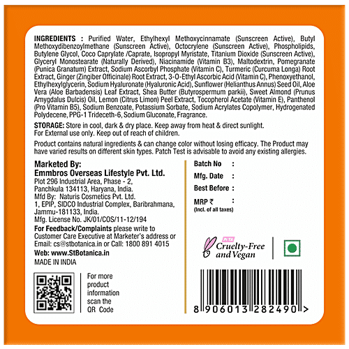 StBotanica Brightening Day Cream - Vitamin C, E & Hyaluronic Acid, SPF 30 UVA/UVB PA + + +, No Parabens, No Silicones, 50 g  No Parabens, No Silicones