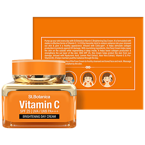 StBotanica Brightening Day Cream - Vitamin C, E & Hyaluronic Acid, SPF 30 UVA/UVB PA + + +, No Parabens, No Silicones, 50 g  No Parabens, No Silicones