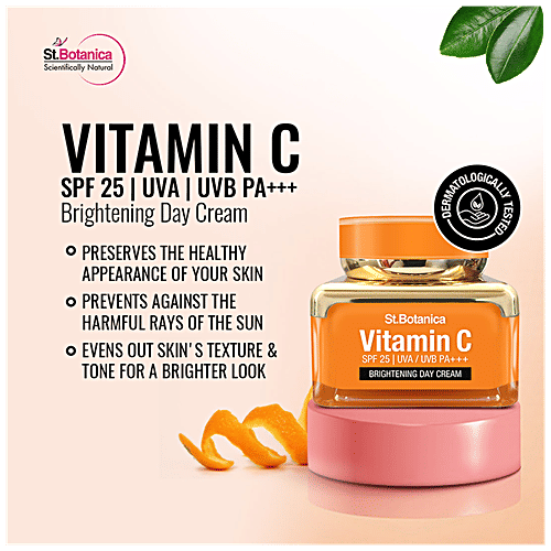 StBotanica Brightening Day Cream - Vitamin C, E & Hyaluronic Acid, SPF 30 UVA/UVB PA + + +, No Parabens, No Silicones, 50 g  No Parabens, No Silicones