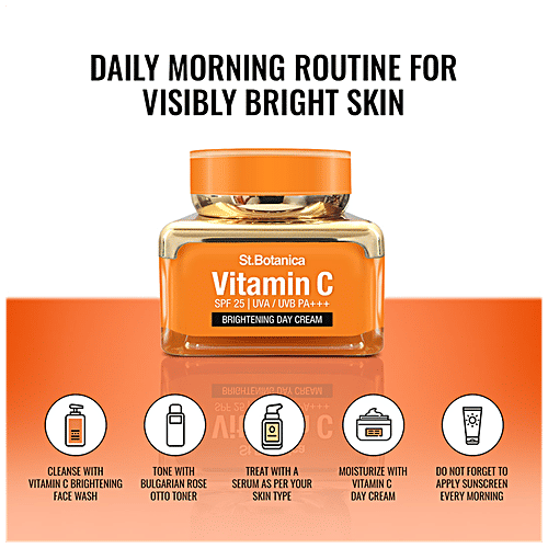 StBotanica Brightening Day Cream - Vitamin C, E & Hyaluronic Acid, SPF 30 UVA/UVB PA + + +, No Parabens, No Silicones, 50 g  No Parabens, No Silicones