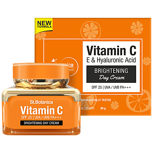 StBotanica Brightening Day Cream - Vitamin C, E & Hyaluronic Acid, SPF 30 UVA/UVB PA + + +, No Parabens, No Silicones, 50 g  No Parabens, No Silicones