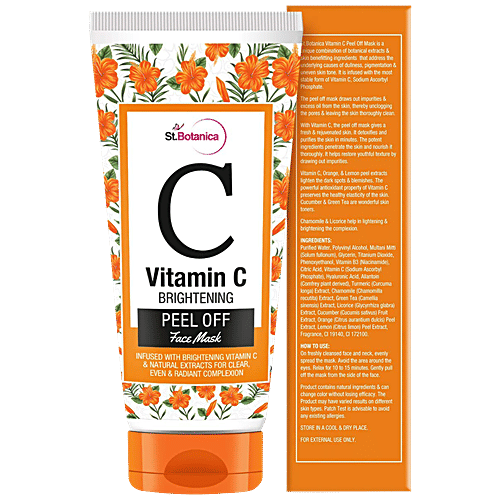 StBotanica Brightening Peel Off Face Mask - Vitamin C, E & Hyaluronic Acid, For All Skin Types, No Parabens, No Silicones, 100 ml  No Parabens, No Silicones