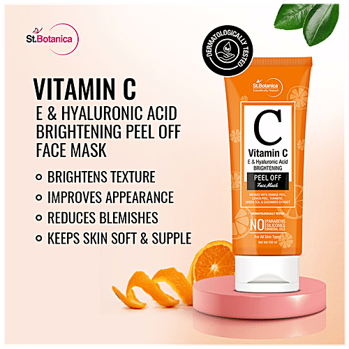 StBotanica Brightening Peel Off Face Mask - Vitamin C, E & Hyaluronic Acid, For All Skin Types, No Parabens, No Silicones, 100 ml  No Parabens, No Silicones