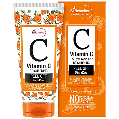 StBotanica Brightening Peel Off Face Mask - Vitamin C, E & Hyaluronic Acid, For All Skin Types, No Parabens, No Silicones, 100 ml  No Parabens, No Silicones