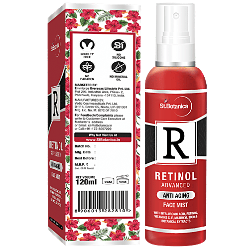 StBotanica Advanced Anti - Aging Face Mist - Retinol, Vitamin C, All Skin Types, No Parabens, No Silicones, 120 ml  No Parabens, No Silicones