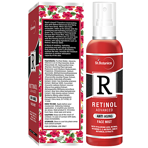 StBotanica Advanced Anti - Aging Face Mist - Retinol, Vitamin C, All Skin Types, No Parabens, No Silicones, 120 ml  No Parabens, No Silicones