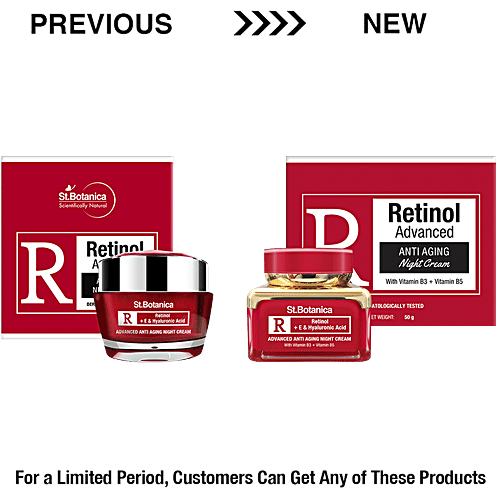 StBotanica Advanced Anti - Aging Night Cream - Retinol + E & Hyaluronic Acid, Ease Fine Lines & Wrinkles, No Parabens, No Silicones, 50 g No Parabens, No Silicones