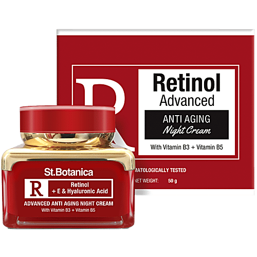 StBotanica Advanced Anti - Aging Night Cream - Retinol + E & Hyaluronic Acid, Ease Fine Lines & Wrinkles, No Parabens, No Silicones, 50 g No Parabens, No Silicones