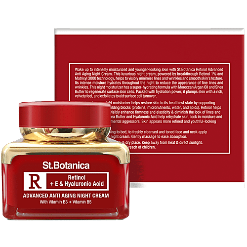 StBotanica Advanced Anti - Aging Night Cream - Retinol + E & Hyaluronic Acid, Ease Fine Lines & Wrinkles, No Parabens, No Silicones, 50 g No Parabens, No Silicones
