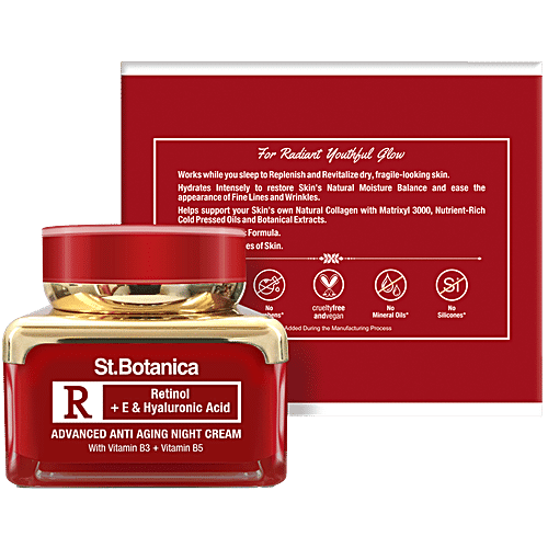 StBotanica Advanced Anti - Aging Night Cream - Retinol + E & Hyaluronic Acid, Ease Fine Lines & Wrinkles, No Parabens, No Silicones, 50 g No Parabens, No Silicones