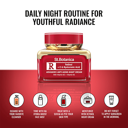 StBotanica Advanced Anti - Aging Night Cream - Retinol + E & Hyaluronic Acid, Ease Fine Lines & Wrinkles, No Parabens, No Silicones, 50 g No Parabens, No Silicones