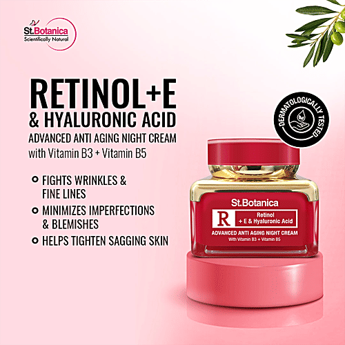 StBotanica Advanced Anti - Aging Night Cream - Retinol + E & Hyaluronic Acid, Ease Fine Lines & Wrinkles, No Parabens, No Silicones, 50 g No Parabens, No Silicones