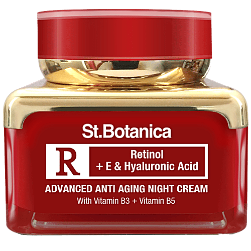 StBotanica Advanced Anti - Aging Night Cream - Retinol + E & Hyaluronic Acid, Ease Fine Lines & Wrinkles, No Parabens, No Silicones, 50 g No Parabens, No Silicones
