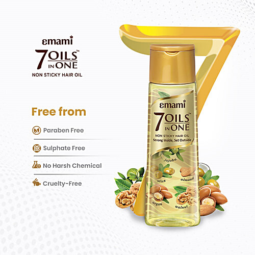 Emami 7 Oils In One Light, Non-Sticky & Non-Greasy Hair Oil, 20 Times Stronger Hair, Nourishes Scalp, 300 ml  With Goodness of Almond Oil, Coconut Oil, Argan Oil & Amla Oil