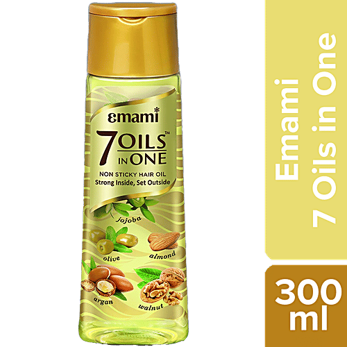 Emami 7 Oils In One Light, Non-Sticky & Non-Greasy Hair Oil, 20 Times Stronger Hair, Nourishes Scalp, 300 ml  With Goodness of Almond Oil, Coconut Oil, Argan Oil & Amla Oil