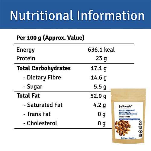 Jus Amazin Roasted Almonds Coated With Organic Chia Seeds, 19 g High Protein, Source of Omega3