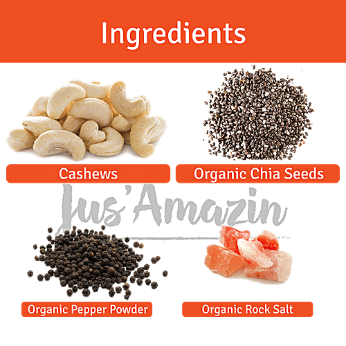 Jus Amazin Roasted Cashews Coated With Organic Chia Seeds, 22 g  High Protein, Source of Omega3