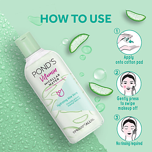 Ponds Vitamin Micellar Water - Hydrating Aloe Vera, 250 ml 100% Alcohol Free