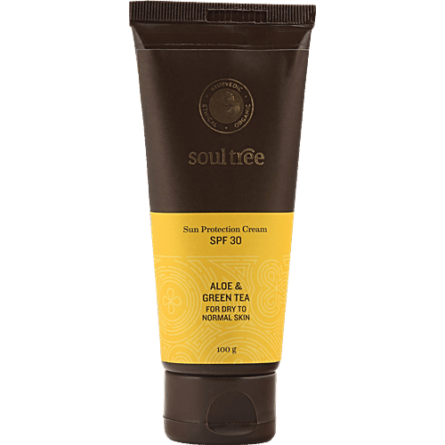 Soultree Ayurvedic Sun Protection Cream SPF 30 - Aloe & Green Tea, For Dry to Normal Skin, Paraben Free, 100 g Paraben Free